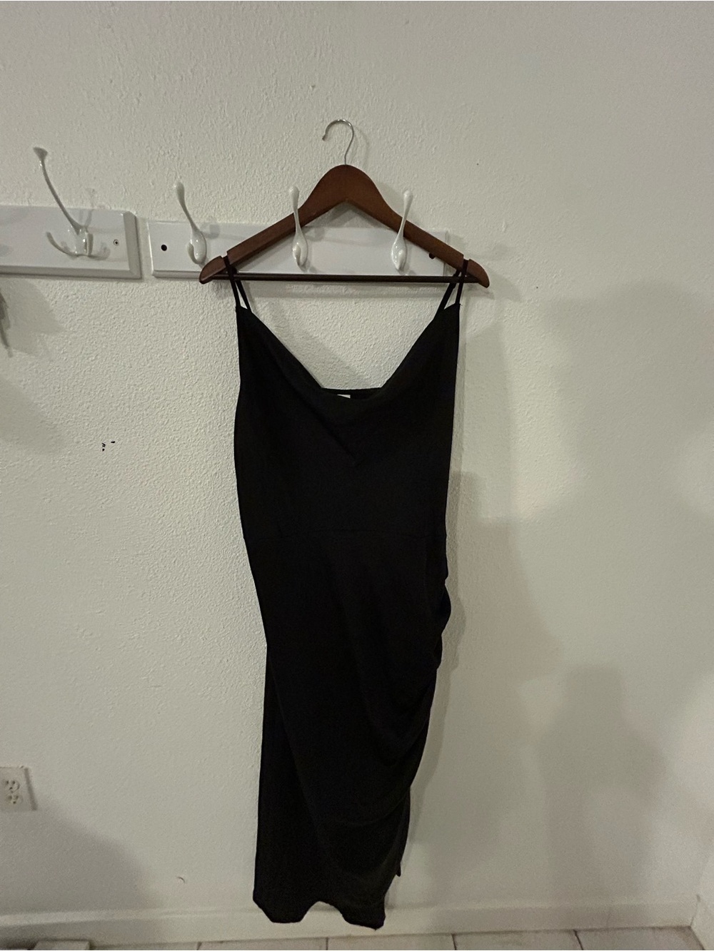 Classic Black Slip Dress - Women's Elegant Cowl Neck